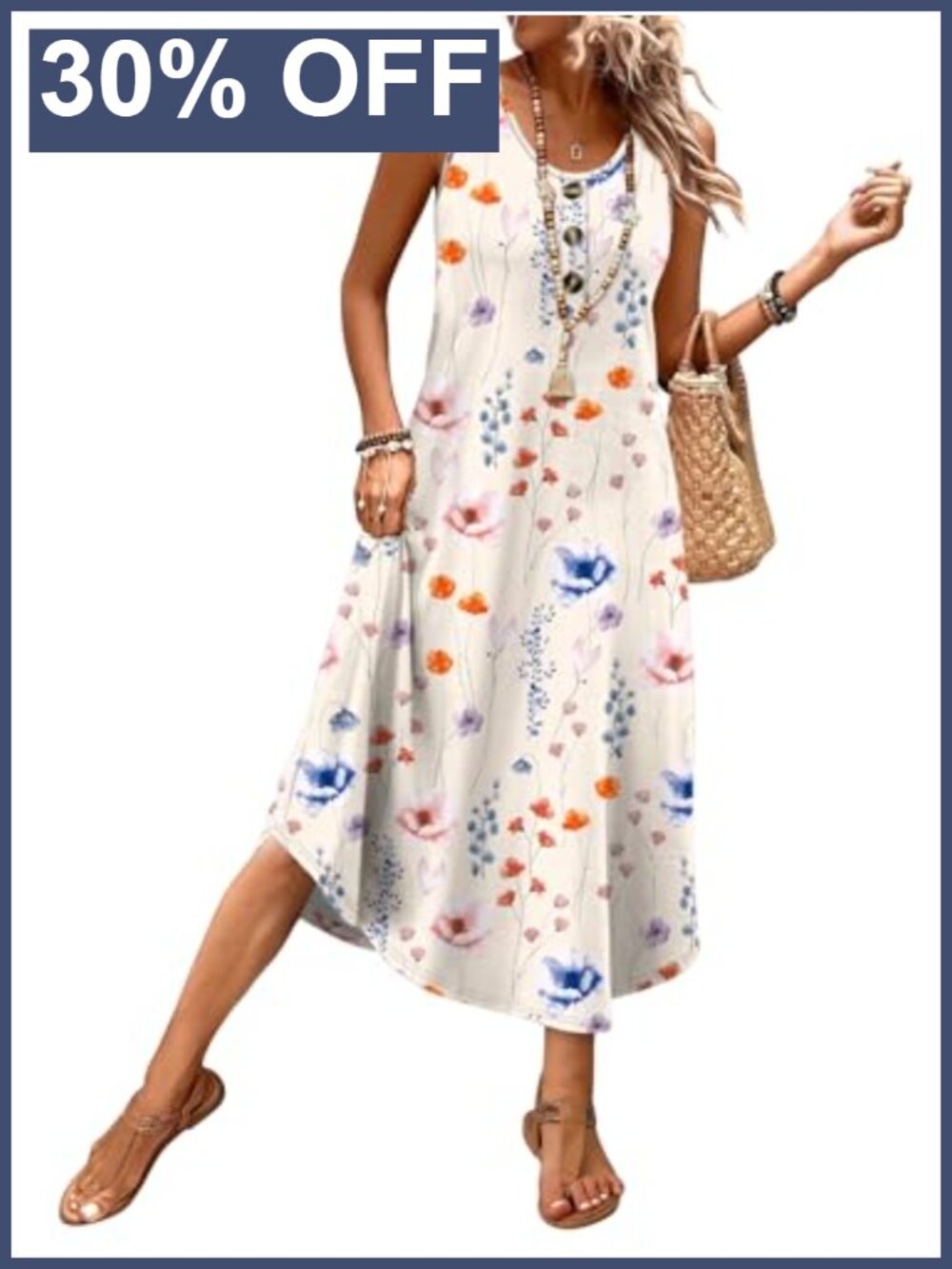 Summer Dresses for Women 2026 Button Front Sleeveless Casual Midi Dress with